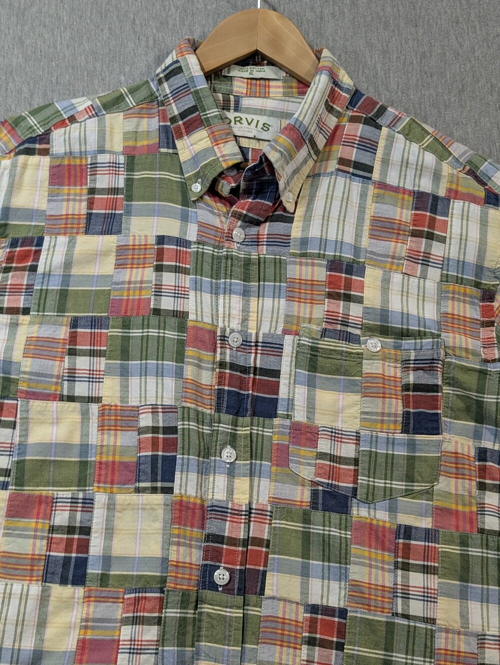 Orvis Short Sleeve Plaid Button Shirt Men's XL Red Blue Green Yellow